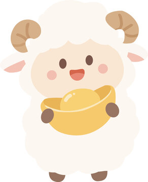 Cute Chinese New Year Sheep Mascot Holding Gold Ingot