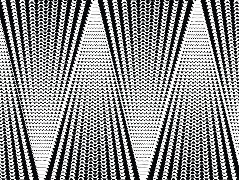 Black and white optical art background with geometric wave patterns and repeating triangular shapes