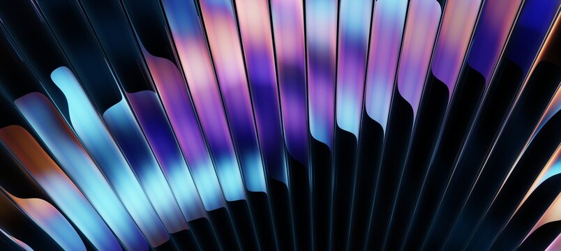 Ribbed glass background with colorful gradient light arcs