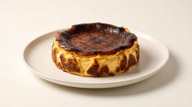 バスクチーズケーキ delicious burnt basque cheesecake served on a white plate against a light background
