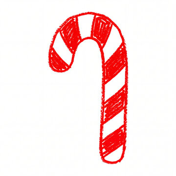 Red and white striped candy cane drawing isolated on a white background