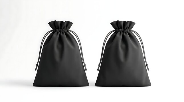 Drawstring Bags Black Fabric Pouch Mockup for Professional Branding
