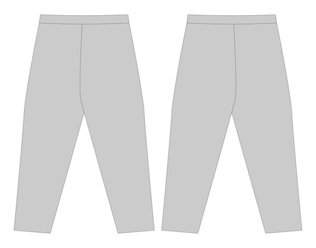 Fitted leggings technical flat vector sketch mockup template displaying front and back view angle for stretch tights activewear slim pants design tech pack clothing illustration outline.