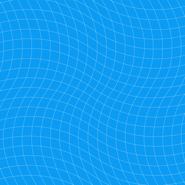 Undulating wave grid perspective abstract line mesh surface blue. Smooth curved white lines create flowing wave distortion pattern vibrant cyan blue background retro futuristic vector graphic