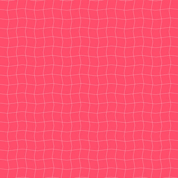 Zigzag distorted grid abstract line geometric background red. White thin jagged lines form wavy grid mesh bright pink red backdrop modern cyber vector element