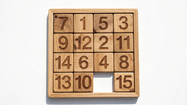 Wooden number blocks puzzle set with numbers 1 to 15 in wooden frame