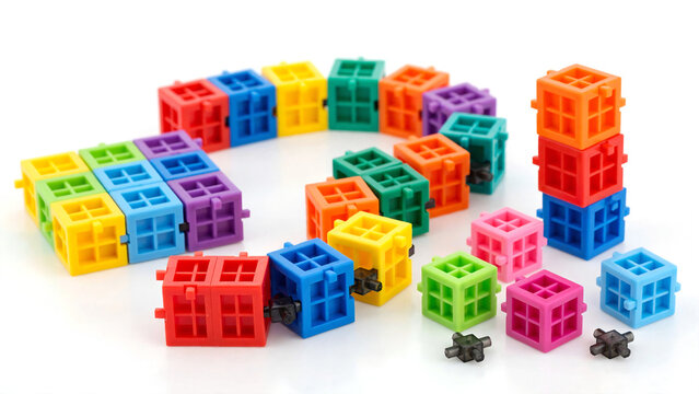 Colorful interlocking building blocks set for creative construction
