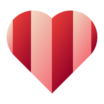Valentines Day heart shape love romantic design element vertical pink stripe heart. Bold heart symbol with wide alternating vertical stripes of dark red and soft pink vector illustration