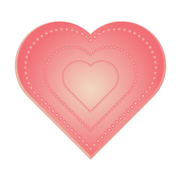 Valentines Day heart shape love romantic design element concentric bead outline. Soft pink gradient heart symbol decorated with nested concentric heart contours made of small beaded pearls vector illu