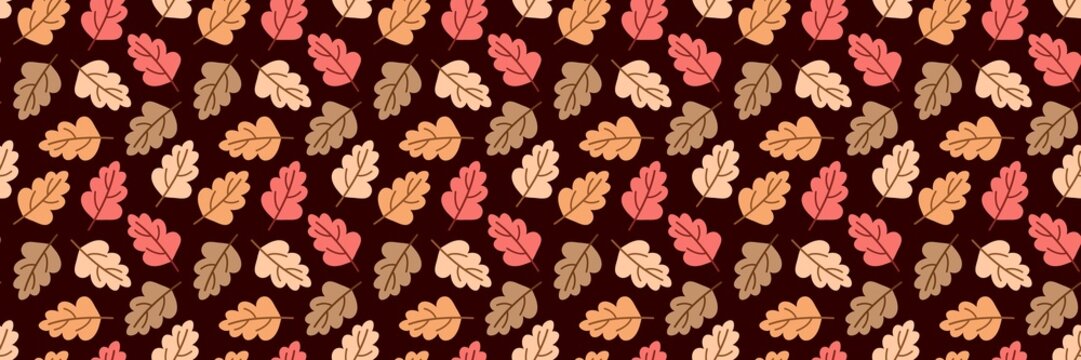 Autumn leaves pattern. Minimalist oak leaf pattern background. Handdrawn fall leaves design for thanksgiving or seasonal decorations. Hand made.