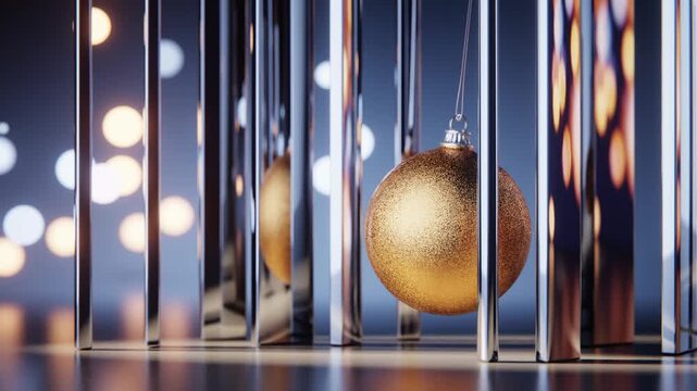 Golden Christmas bauble among reflective glass panels festive loop
