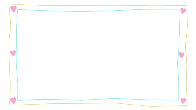 Animated pastel heart frame with pink heart, colorful line border and spacious white copy space