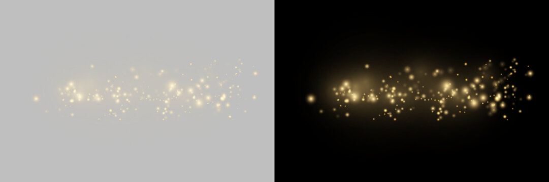 Golden glitter particles and glowing bokeh lights forming a sparkling trail for luxury, festive and celebration designs