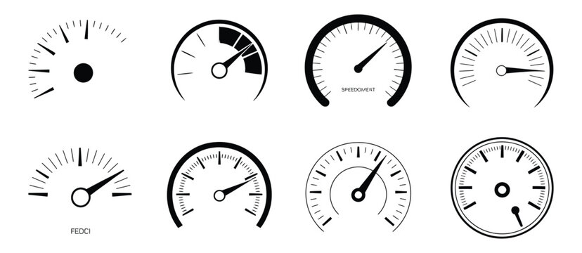 Speedometer icon, tachometer gauge, speed indicator sign, car performance, internet speed, velocity measurement, dashboard meter, automotive technology, vector illustration