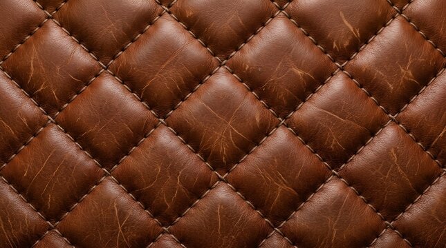 Vintage brown quilted leather upholstery texture with diamond stitching