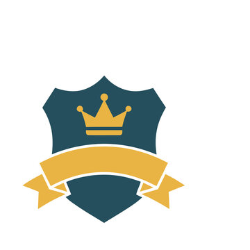 Shield with Crown and Ribbon Icon