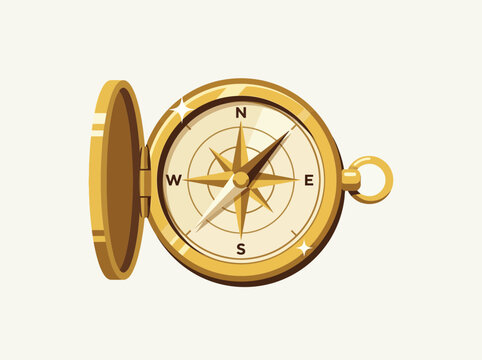 Golden Pocket Compass Isolated Transparent Background Navigation Direction Finding Adventure Exploration