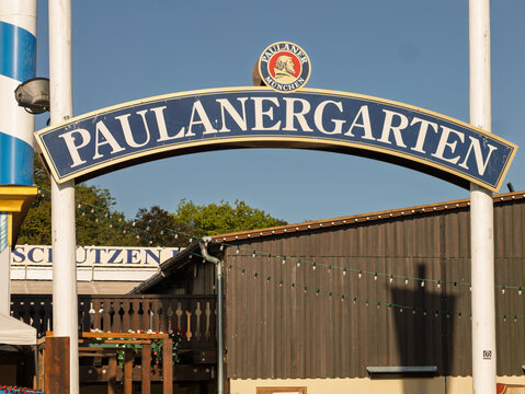 Paulanergarten Beer Garden Sign in Munich, Germany