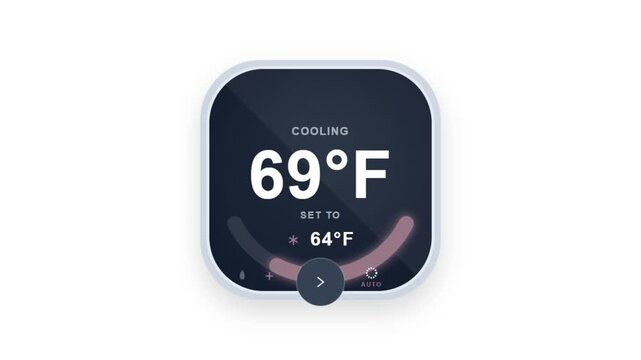 Modern smart thermostat interface displaying cooling and heating temperature vector illustration