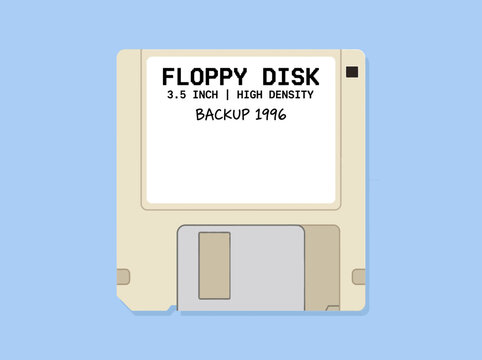 Vintage 3 5 inch floppy disk with FLOPPY DISK label isolated on transparent background