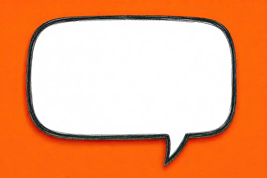Empty white speech bubble graphic with black outline on vibrant orange background for message.