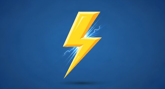3D Yellow Lightning Bolt with Blue Electric Sparks