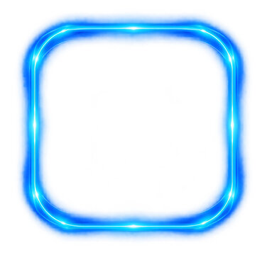 Glowing blue neon square frame isolated on transparent background