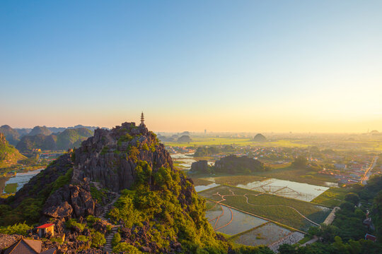 Amazing panorama view of limestone rocks  from Hang Mua Mountain.  Ninh Binh Province, Vietnam.
