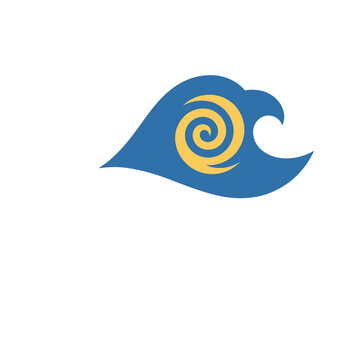 Blue wave with yellow spiral logo