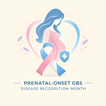 Prenatal-Onset GBS Disease Recognition Month Campaign Graphic with Pregnant Woman and Awareness Ribbon