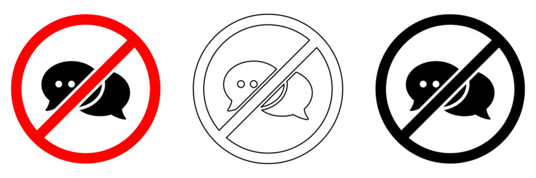 No Chat Icon Red Fill Black Outline Communication Prohibition Symbol Set isolated on transparent background