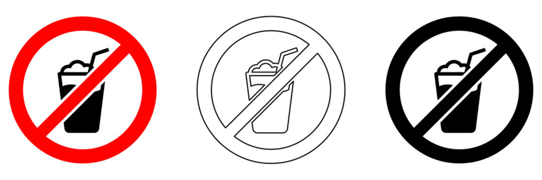 No Beverage Icon Red Fill Black Outline Drinking Prohibition Symbol Set isolated on transparent background