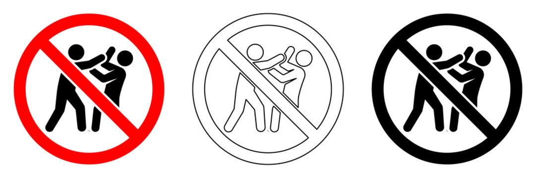 No Fighting Icon Red Fill Black Outline Workplace Safety Prohibition Symbol Set isolated on transparent background