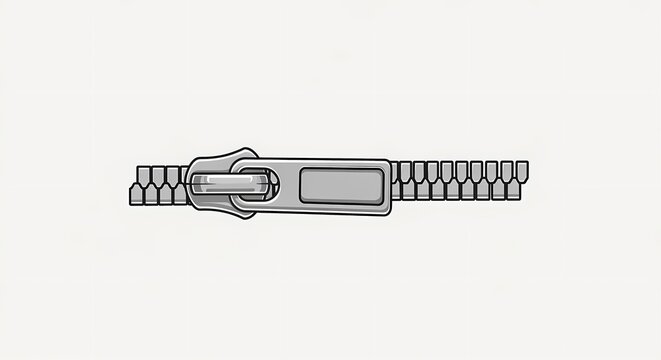 Minimalist metal zipper illustration isolated on white background, high-quality vector style graphic for fashion, sewing, and industrial design concepts.