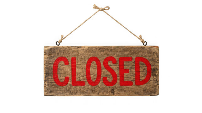 Red wooden closed sign hanging on chain