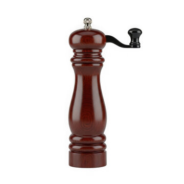 Classic wooden pepper grinder on white background