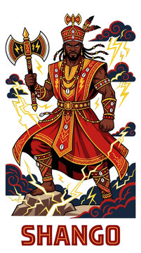 Shango Yoruba Orisha God with Axe Vector Illustration Isolated
