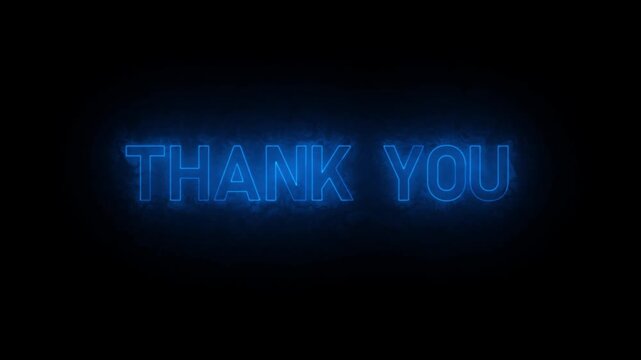 Blue Neon Light Thank You Animated Text Motion Video Loop Isolated on Black Background, Glowing Electric Outro Message, Typography Overlay for Youtube, Presentation, and Video Ending