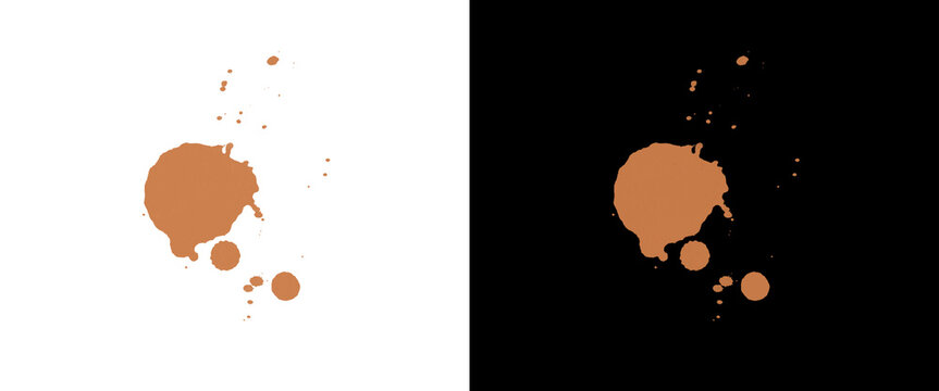 Brown liquid splatter stain isolated on white and black background
