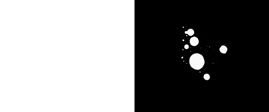 Split Screen Black and White Minimalist Graphic with Abstract Circular Dots
