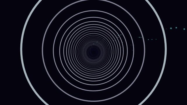 Minimalist white circle rings forming an endless geometric tunnel corridor seamless loop animation