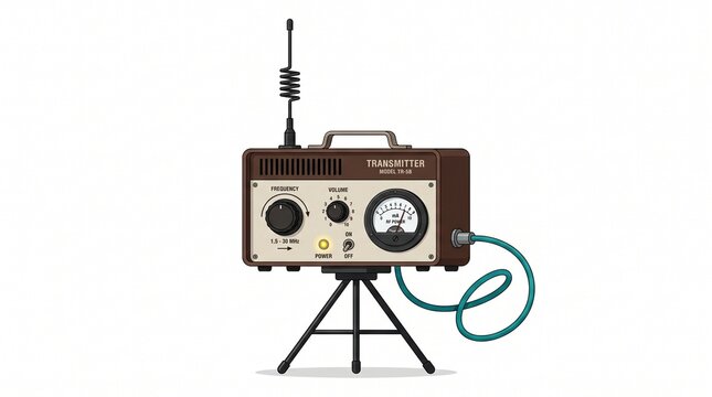 Vintage transistor radio on tripod with antenna