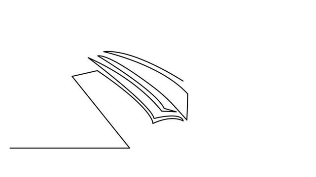 Open book with flipping pages one line art animation, continuous line drawing reading education library motion, knowledge learning literature education 4k self-drawing video