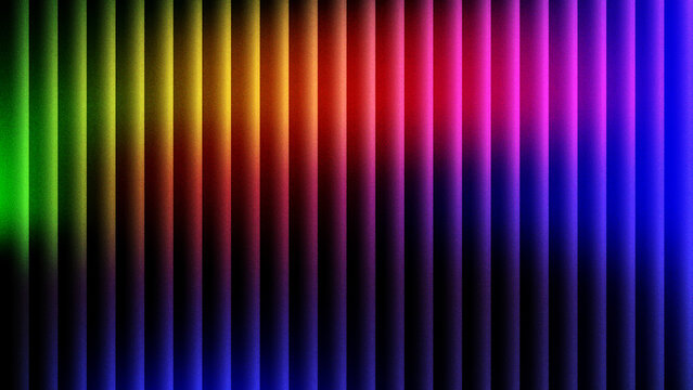Abstract vertical stripes with rainbow gradient light effect and grainy texture background.