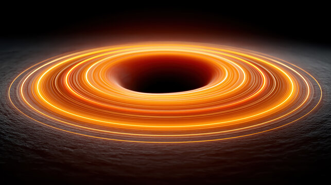 Glowing orange energy ring resembling black hole for space technology and futuristic science concept