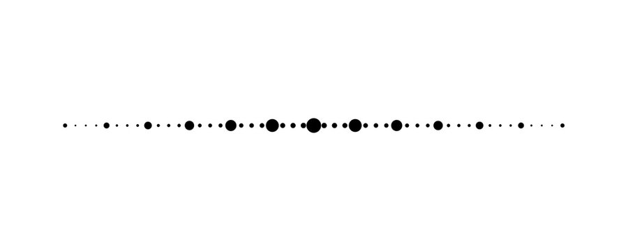 Black fading dotted line divider. Horizontal straight dash dot border separator element with tapering ends transparent PNG isolated on background.
