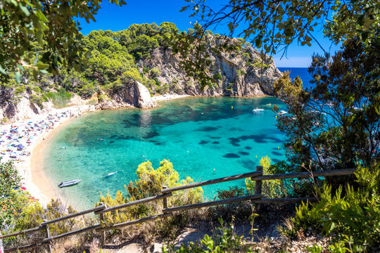 view on Cala Giverola beach near Tossa de Mar on Costa Brava coast in Spain