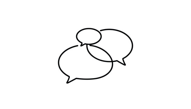 Overlapping speech bubbles outline icon representing group discussion, chat, conversation, or communication concept.