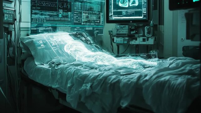 selective focus modern intensive care unit with advanced medical equipment