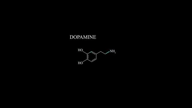 Dopamine Molecule Molecular Structure Animation, Neurotransmitter Chemical Formula Brain Science Motion Graphic